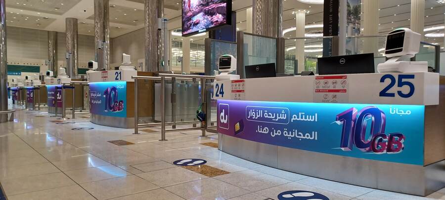 Tourist SIM branding at airport immigration counters